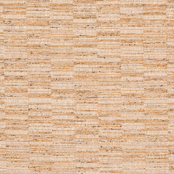 Close-up of warm oatmeal beige woven fabric with horizontal striations and sandy flecks