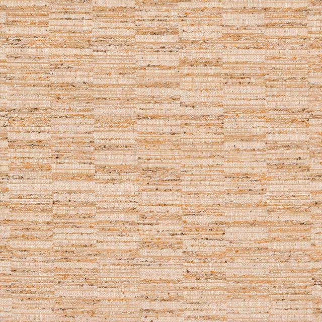 Close-up of warm oatmeal beige woven fabric with horizontal striations and sandy flecks