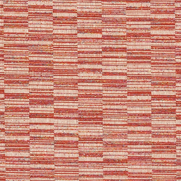 Close-up of terracotta red and cream textured woven stripe fabric