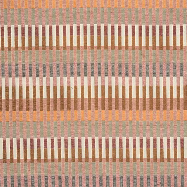 Striped woven fabric in burnt orange, sage, beige and cream tones