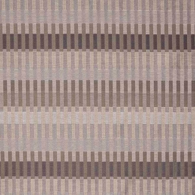 Taupe and dove-grey woven stripe fabric with a subtle geometric repeat