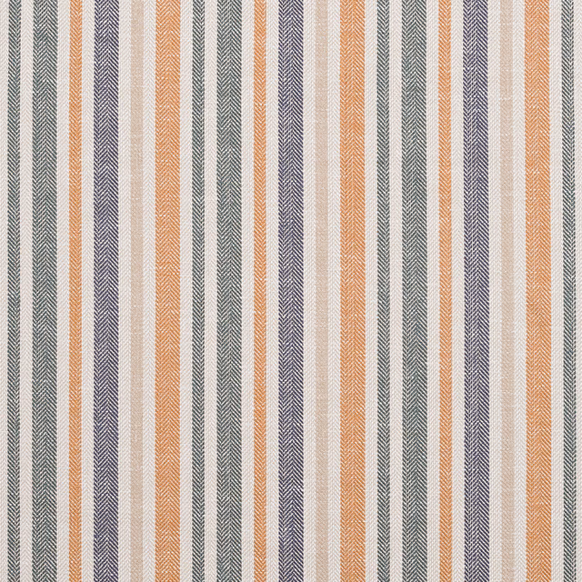 Striped woven fabric with burnt orange, sage green and cream vertical bands