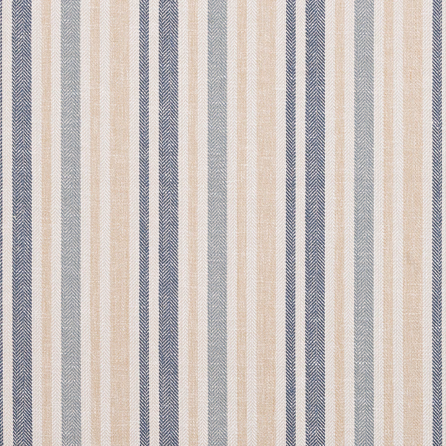 Vertical indigo and pale blue stripe fabric with a fine woven texture