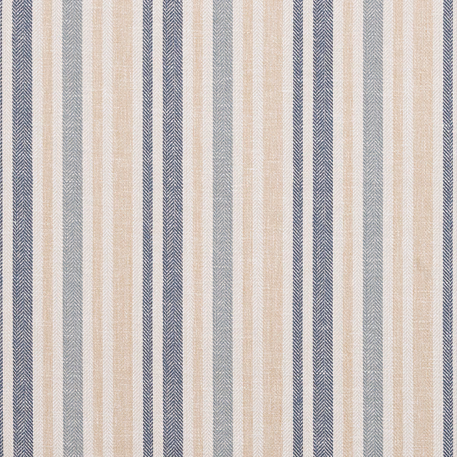 Vertical indigo and pale blue stripe fabric with a fine woven texture