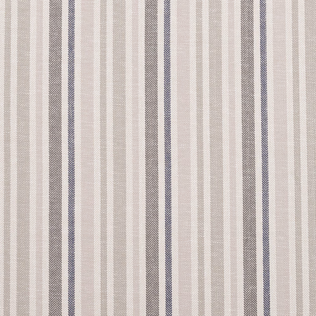 Natural beige striped fabric with taupe and navy vertical bands