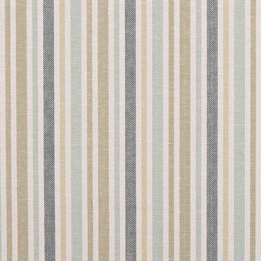 Vertical pale sage, cream and taupe striped woven fabric with herringbone texture