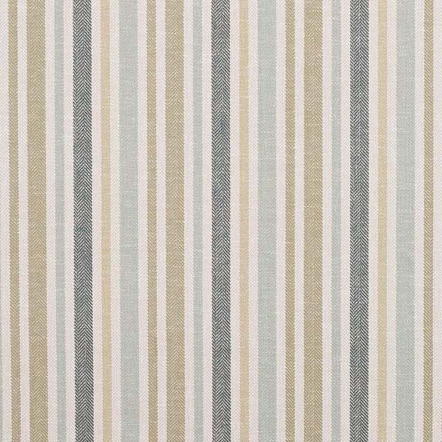 Vertical pale sage, cream and taupe striped woven fabric with herringbone texture
