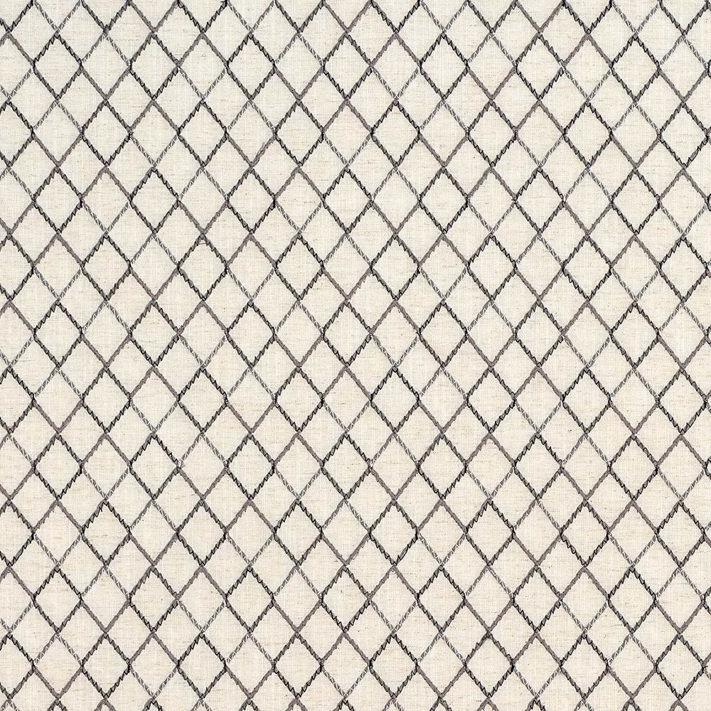 Pale dove-grey fabric with a small dark diamond lattice weave