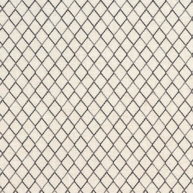 Pale dove-grey fabric with a small dark diamond lattice weave