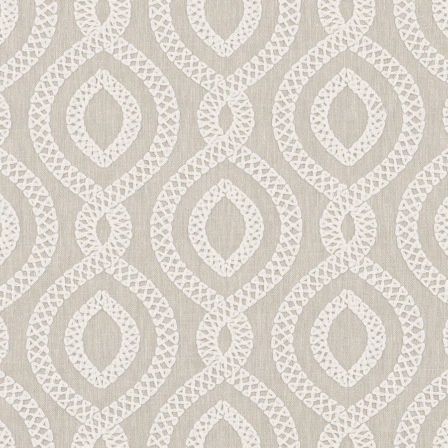 Pale dove grey woven fabric with white looping diamond pattern