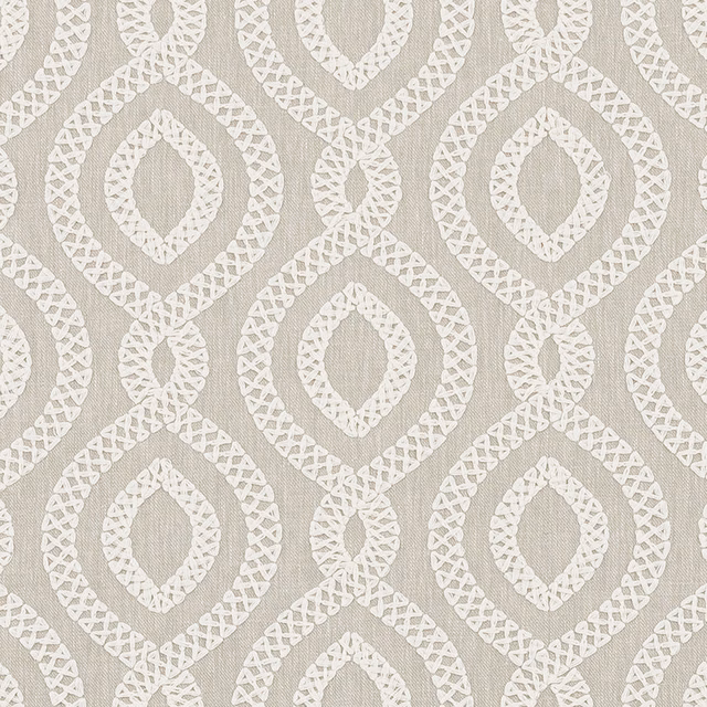 Pale dove grey woven fabric with white looping diamond pattern