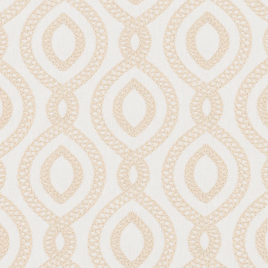 Cream woven geometric fabric with raised looped oval motif