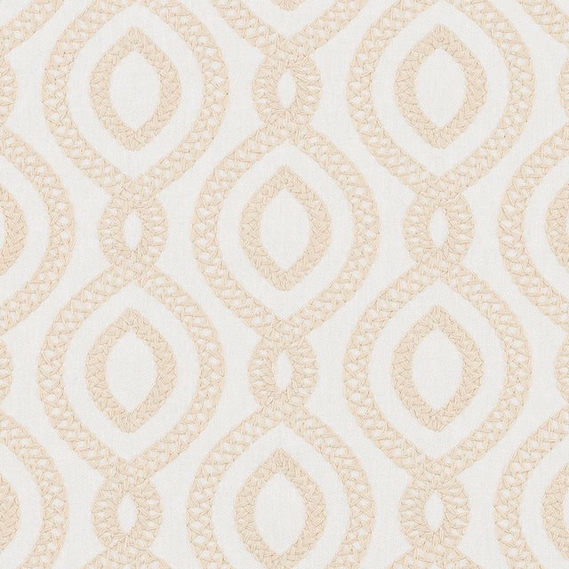 Cream woven geometric fabric with raised looped oval motif
