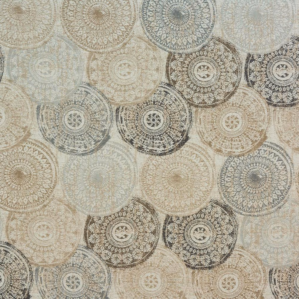 Soft dove grey fabric with overlapping circular medallion motifs and faded texture