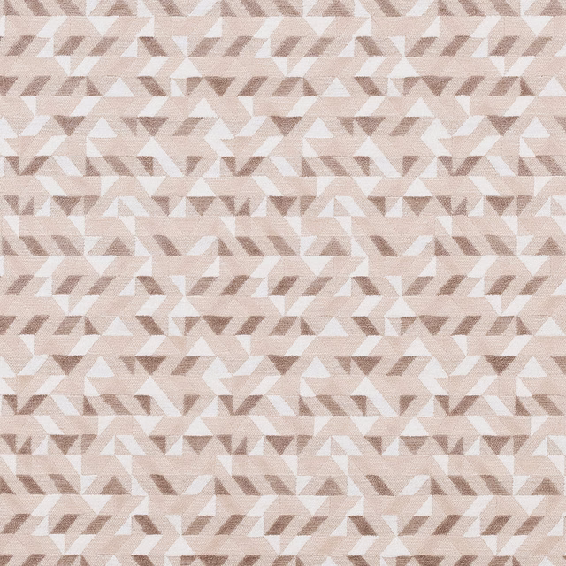 Soft beige geometric woven fabric with taupe and cream triangles
