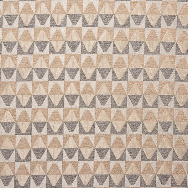 Small geometric cotton fabric in warm taupe, cream and grey repeated triangles