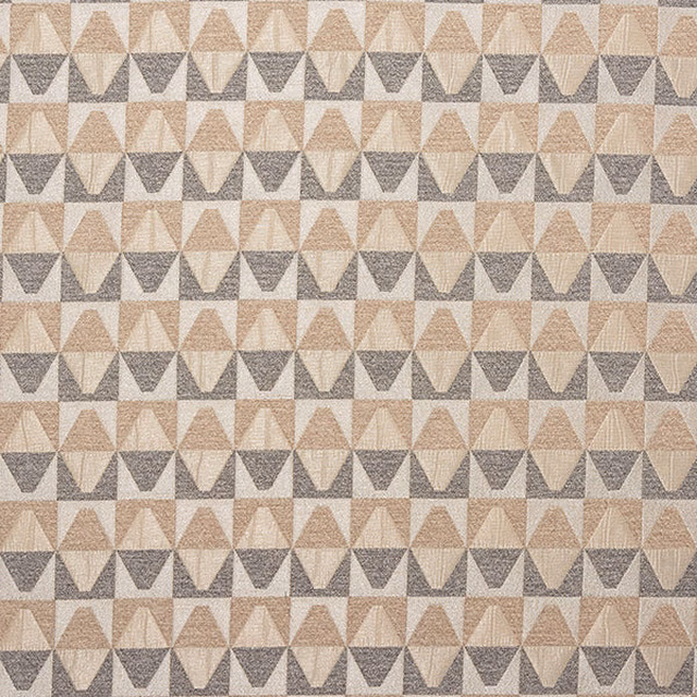 Small geometric cotton fabric in warm taupe, cream and grey repeated triangles