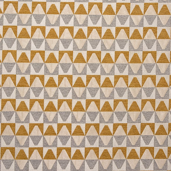 Geometric cotton fabric with ochre and taupe triangle rows