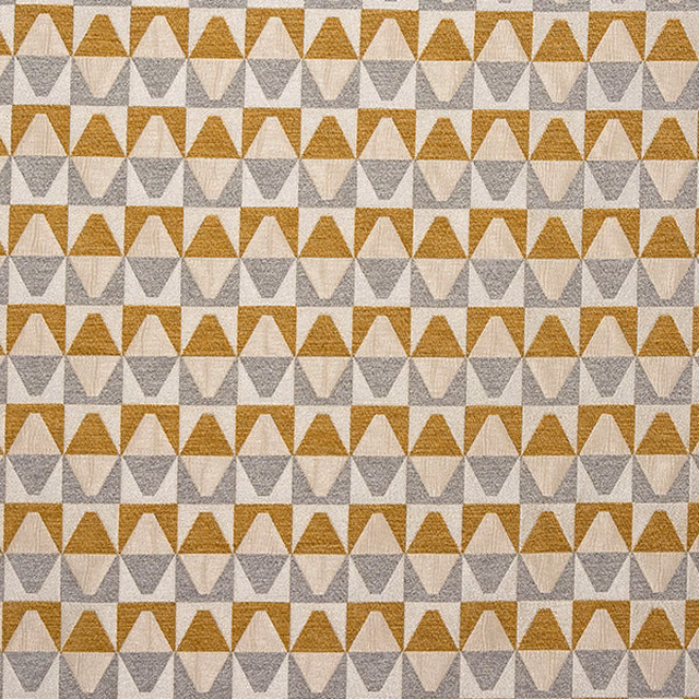Geometric cotton fabric with ochre and taupe triangle rows