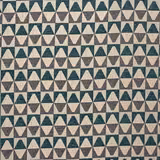 Small repeating triangle pattern in teal, cream and grey cotton fabric