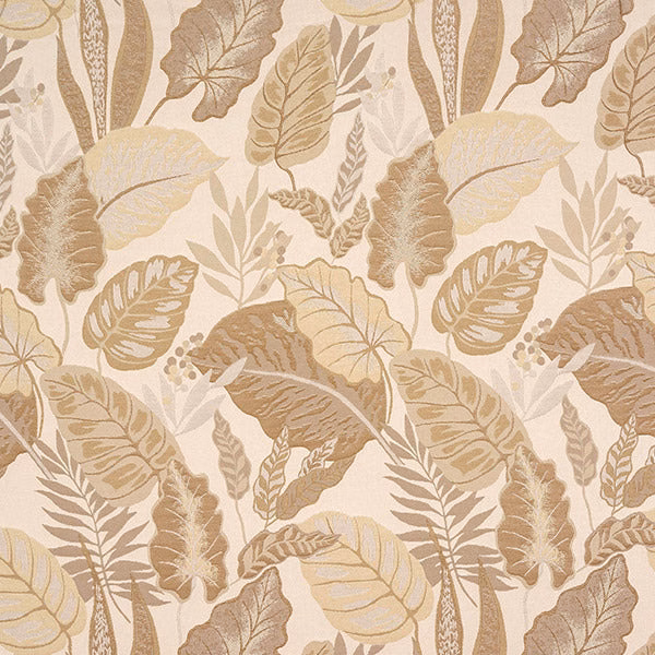 Large botanical leaf print in warm beige, taupe and cream on an ivory ground