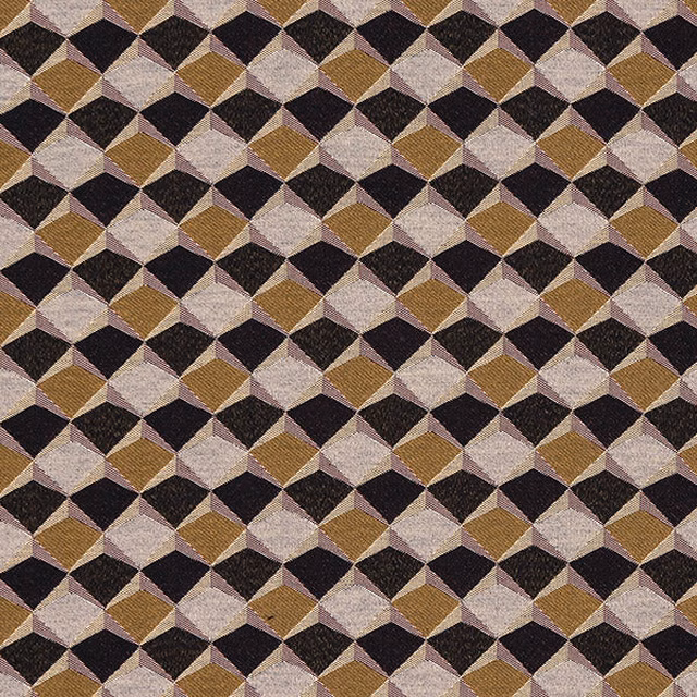 Geometric woven fabric with indigo, olive, taupe and black diamond motif