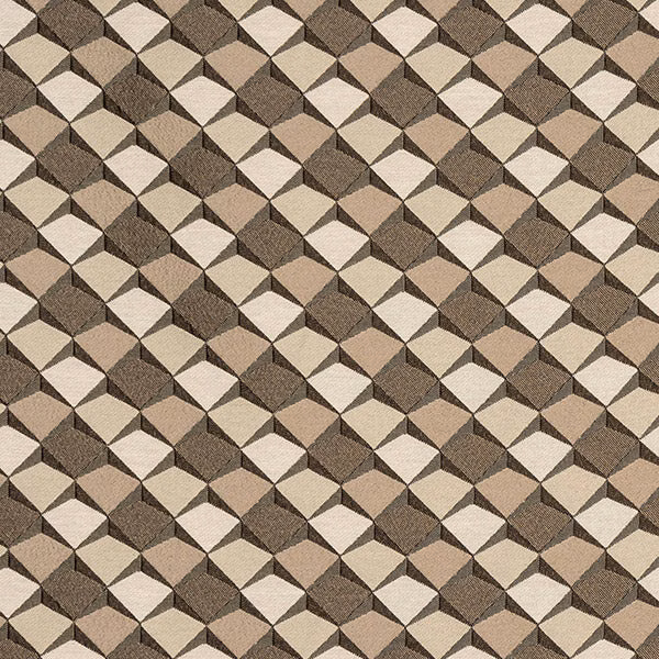 Geometric woven fabric in beige, taupe and cream diamond blocks