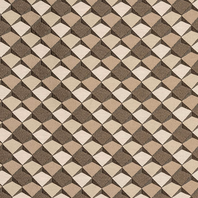 Geometric woven fabric in beige, taupe and cream diamond blocks