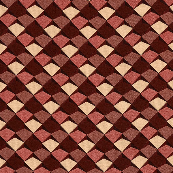 Geometric diamond-patterned fabric in burgundy, rose and cream tones