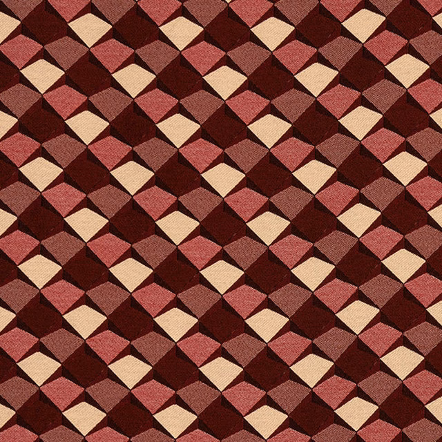 Geometric diamond-patterned fabric in burgundy, rose and cream tones