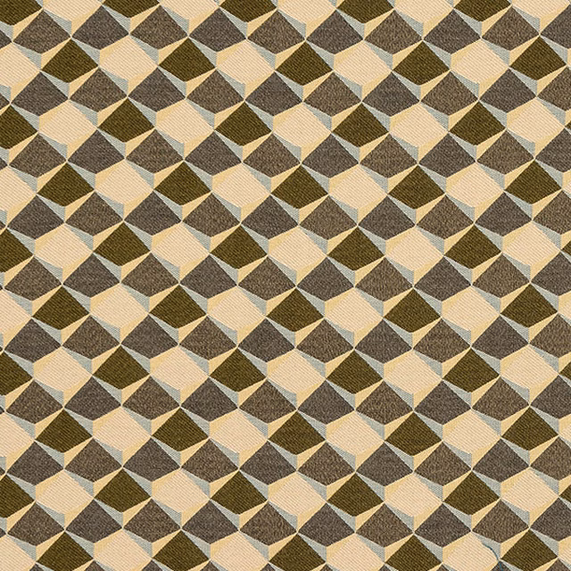 Small geometric diamond weave in muted teal, taupe, cream and olive tones