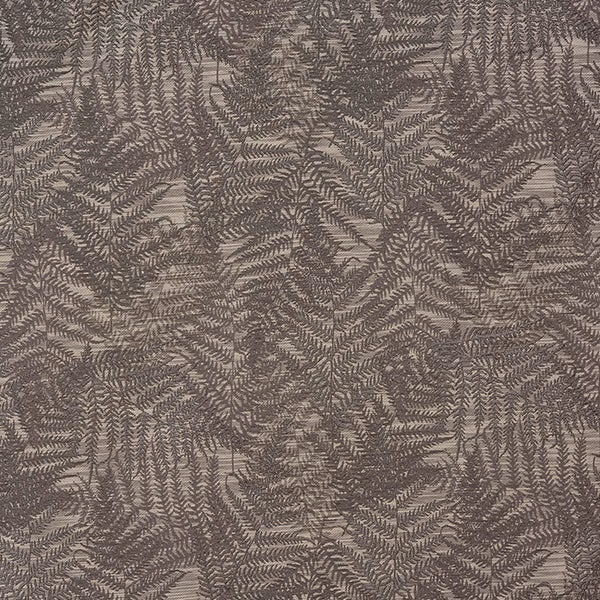Taupe leafy woven fabric with a tonal pale ground and fine textured pattern
