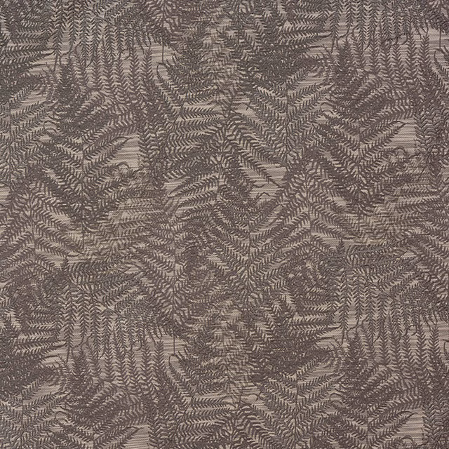 Taupe leafy woven fabric with a tonal pale ground and fine textured pattern