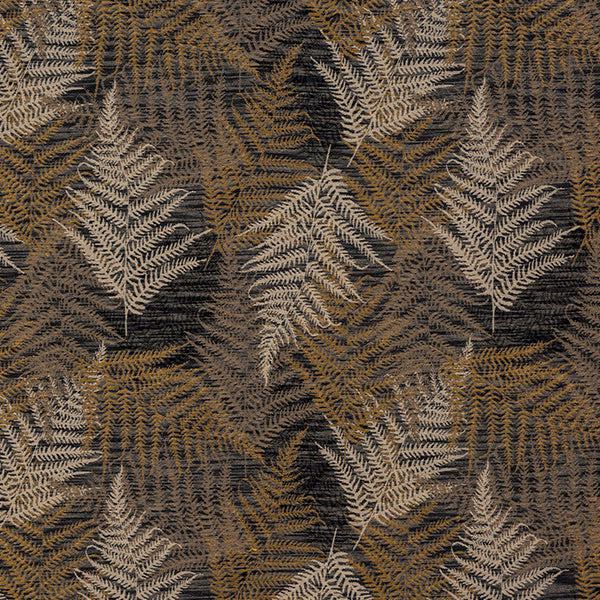Brown-gold leaf pattern on a dark ground with woven texture