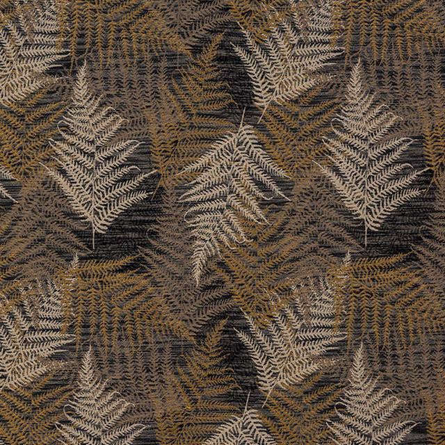 Brown-gold leaf pattern on a dark ground with woven texture