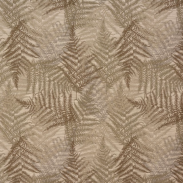 Warm sand and taupe leaf-pattern fabric with layered woven texture