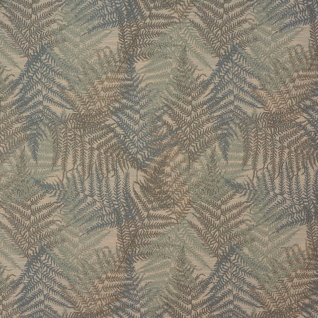Seafoam green fern pattern on a pale woven fabric swatch