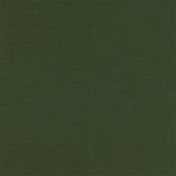 Dark moss green plain woven fabric with a subtle linen-like texture