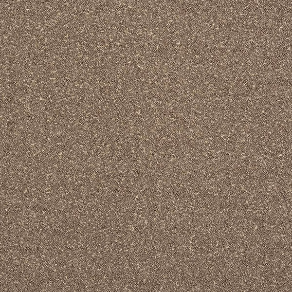 Close-up of warm taupe bouclé fabric with fine speckled texture