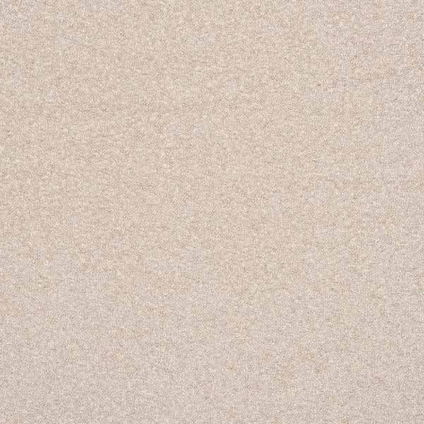 Close-up of warm stone-beige bouclé fabric with fine speckled texture