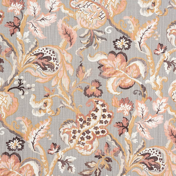 Large-scale floral cotton fabric in blush pink, peach, ivory and grey