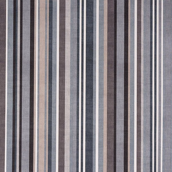 Vertical dove grey cotton stripe with charcoal, beige and white accents