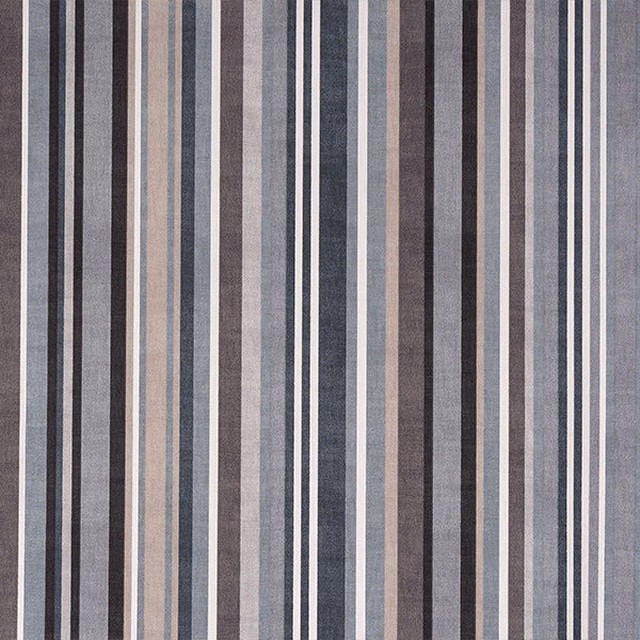 Vertical dove grey cotton stripe with charcoal, beige and white accents