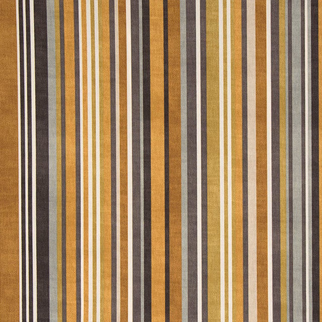 Vertical ochre, gold, grey and cream striped cotton fabric swatch