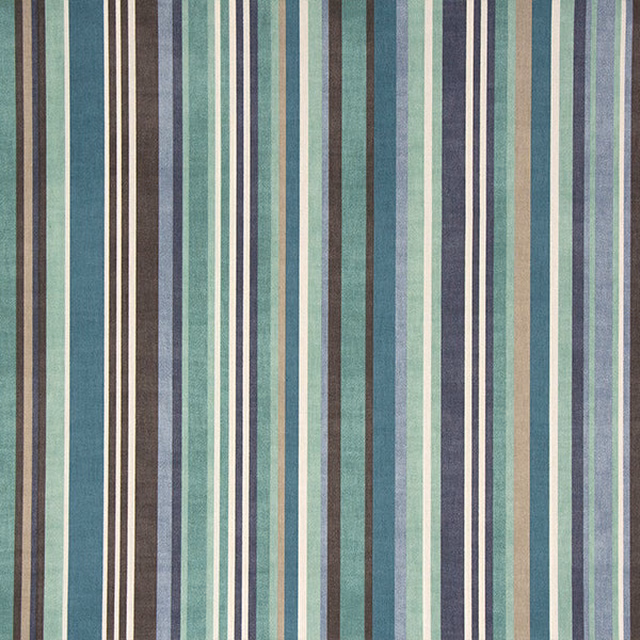 Vertical narrow stripes in seafoam, cream, navy and brown cotton