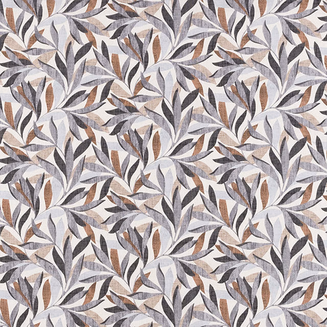 Mocha and grey leaf print on a pale cotton ground