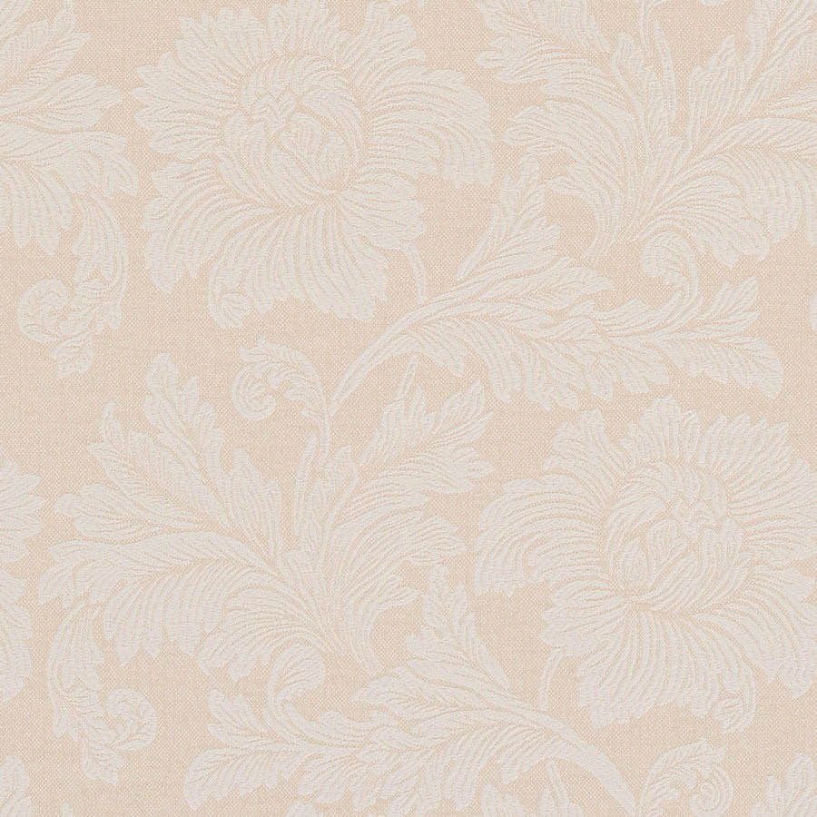 Pale ivory floral fabric with scrolling woven leaves on a natural ground