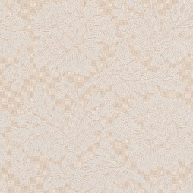 Pale ivory floral fabric with scrolling woven leaves on a natural ground