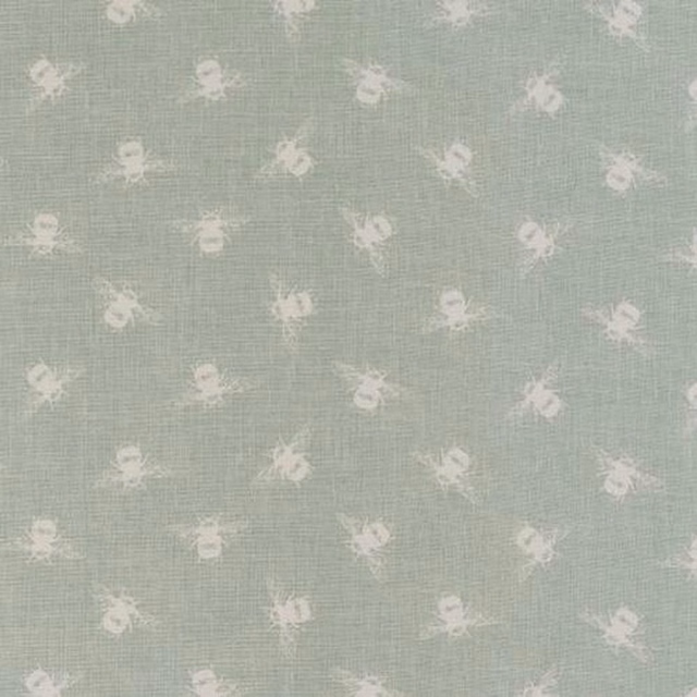 Pale duck egg PVC-coated cotton with small white bee motifs