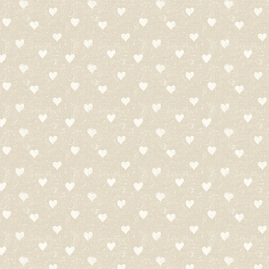 Natural cream fabric with small white heart print and subtle woven texture